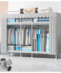 Portable Closet Wardrobe With Snap Cover For Bedroom Non Woven Fabric Organizer with clothes and bags, spacious design.
