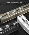 Solid As A Rock Aluminum Sliding Barn Door Rail Kit One Lane Track with alloy seals in black, white, and gold finishes.