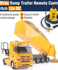 3 Wire Dump Trailer Remote Control Switch 12V DC with hydraulic pump, shown with truck and trailer model, 15ft cable