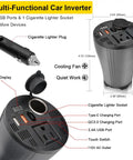 Sweet Upgrade 150W Car Power Inverter transforms DC 12V to AC 110V with USB ports and cigarette lighter socket.