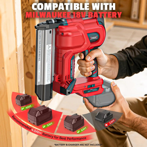 Heavy Duty Cordless Brad Nailer And Staple Gun Combo Made To Fit Milwaukee 18v Tools showing battery compatibility and design details.