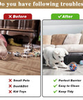 Before and after comparison of using Real Deal Pet Proof Under Couch Barrier Stops Sneaky Dogs And Cats From Hiding Under Furniture.