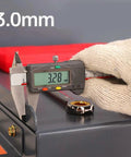 Heavy Duty Steel Workbench With Two Lockable Drawers And Pegboard Organizer For Garages Workshops And Machine Shops, close-up of caliper measuring 3.28mm.