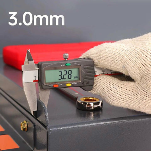 Heavy Duty Steel Workbench With Two Lockable Drawers And Pegboard Organizer For Garages Workshops And Machine Shops, close-up of caliper measuring 3.28mm.