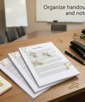 Cross Paper Clips Set Featuring 120 Multicolor Metal Bookmark Clips In Clear Storage Box for organizing documents on a desk.