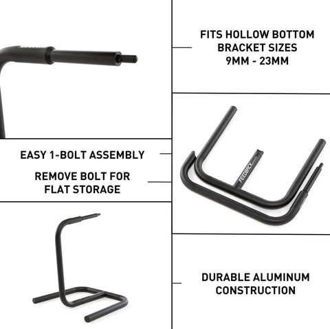 Scorpion Moto Style Portable Bike Stand With Bottom Bracket Crankarm Support durable aluminum parts shown
