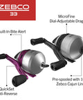 Two Pack Spincast Fishing Rod And Reel Combos With 5 Foot 6 Inch 2 Piece Fiberglass Rods Quickset Anti Reverse Reels With Bite Alert Beginner Friendly Pre Spooled With 10 Pound Line Pink And Black featuring built-in bite alert and microfine dial-adjustable drag.