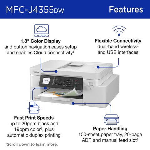 Front view of INKvestment 4355 Wireless Color Inkjet All In One Printer With 1.8 Inch Color Display showing tray and manual feed slot.