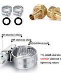 Hose Repair Kit 1/2 Inch Barb Brass Ends With 20 Clamps And 20 Washers, showing brass connectors and stainless steel clamps.