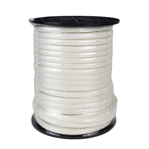 Flagpole Rope With Steel Wire Core 3/8 Inch, 100 Ft Spool, Solid Braid Polyester Halyard, UV Resistant, Anti Theft, Low Stretch, Galvanized Steel Cable Core, Built To Last White Jacket
