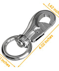Heavy Duty Swivel Hook For Hanging Chairs And Hammocks, stainless steel snap with measurements, supports up to 1000 lbs, easy snap installation.