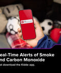 Mobile phone displaying app alert for App Enabled Hardwired Smart Smoke And Carbon Monoxide Detector With AA Battery Backup, Voice Alerts And Interconnected Alarm, Whole Home Connectivity With Real Time Mobile Alerts And Reduced Nuisance Alarms