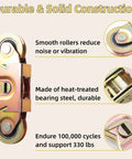 2 Pack Gliding Patio Door Tandem Roller Assembly for Patio Doors, steel construction, close-up on wheels and assembly details