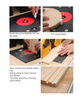 Premium Aluminum Router Lift System Delivering Butter Smooth Height Tweaks For Flawless Tenoning And Grooving Builds Solid Black Finish in use.