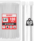White Clear Zip Ties 14 Inch 100 Pack 60 Lb Beefy Heavy Duty UV Resistant Self Locking Nylon Cable Ties For Outdoor Use