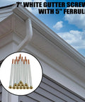 Image showing 12 Pack 7 Inch Gutter Screws With Metal Sleeves Rust Resistant Coating Heavy Duty Roof Gutter Fasteners installed on gutter.