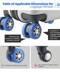 Blue silicone luggage wheel covers, 8-pack, for 2–2.4 in spinner wheels on suitcases; wear-resistant, anti-noise.