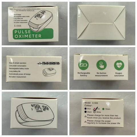 Packaging of On The Go Handy Finger Pulse Oximeter With Respiration Rate Accurate SpO2 PR And PI Monitor Portable Fingertip O2 Meter.