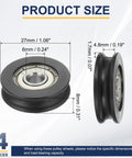 U Groove Ball Bearing Roller Wheels 6 X 27 X 8mm Nylon Pulley Guide Wheel Stainless Steel Track Wheel Built To Last No Squeak Heavy Duty Replacement For Sliding Doors And Windows Black Pack Of 4, product size diagram