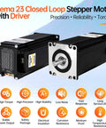 Nema 23 closed-loop stepper motor with integrated driver; two black units with front mounting plates.