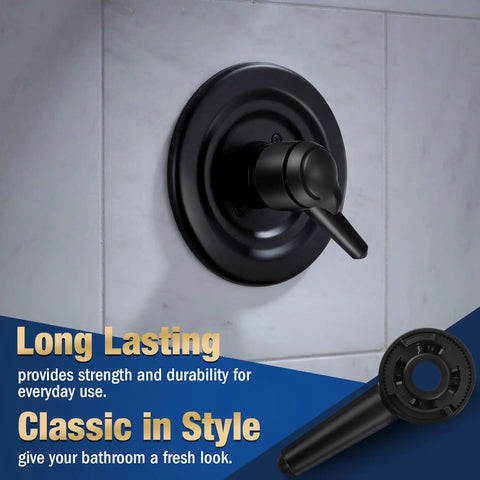 Lever Handle Replacement for 10424 Fits Delta 1700 Monitor Tub And Shower Faucets, Matte Black installed on tile wall.