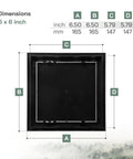6x6 inch Solid Heavy Duty Anthracite Abs Plastic Drywall Access Panel dimensions showing installation details.