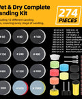 Wet and Dry Complete Sanding Kit featuring 274 pieces with various grits, including 2 Inch Sanding Discs Pack For Detail Work.