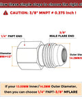 Diagram of Brass Pipe Fittings Adapter Three Eighths Inch Male Flare To One Quarter Inch Female NPT, sizing details.