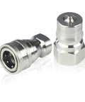 Badass Heavy Duty Half Inch Female Npt Quick Disconnect Coupler Set With 304 Stainless Steel Body And Fluorine Rubber Seals Built Tough For 1500 Psi Hydraulic Systems featuring two connectors.