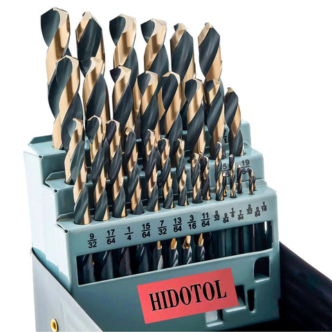 Drill Bit Set 29 Pc High Speed Steel With 135 Degree Split Point Black And Gold Oxide Finish Self Centering In Indexed Storage Case