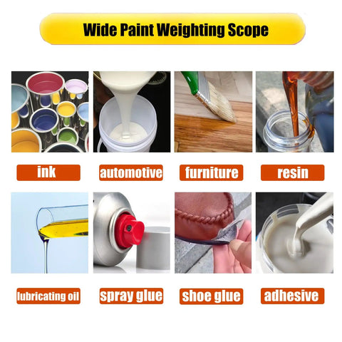 Efficient Heavy Duty Semi Automatic Liquid Filling Machine For Paint And Water With Digital Scale Weighing Hassle Free Cap Sealer 3 In 1 Plug And Play 110V Bucket System showcasing various liquids for filling.