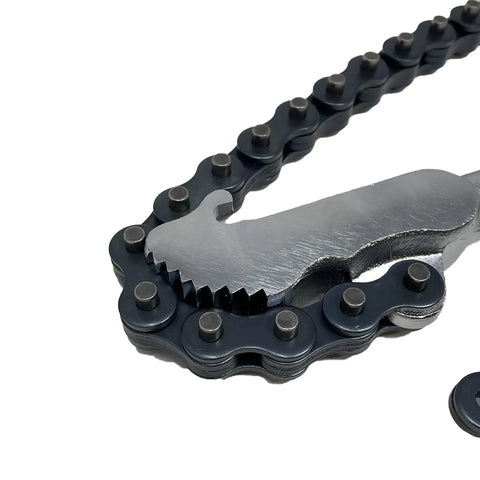 Close-up of Heavy Duty 48 Inch Chain Wrench With Wide Jaw And Comfort Grip, Double Action Head For Irregular Automotive Parts