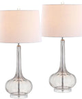 Smoke Gray Glass Teardrop LED Table Lamps Set of 2, 28.5-Inch Tall with White Linen Shade, Modern Transitional Bedside Desk Lights