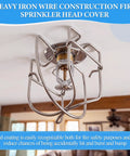 16 Pack Straight Up Heavy Duty Silver Fire Sprinkler Head Cage Guards With Rock Solid Anti Vandal Shielding And Real Deal Durability For Pendent Upright Sidewall Ceiling Mounts, showing iron wire construction and ceiling installation.