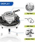 Beefed Up Front Wheel Bearing Hub Assembly 2 Pack For 2006 To 2010 Ford Explorer 2007 To 2010 Explorer Sport Trac And 2006 To 2010 Mercury Mountaineer 5 Lug With ABS OE Grade Replacement Ready To Install shown in top, bottom, and ABS views