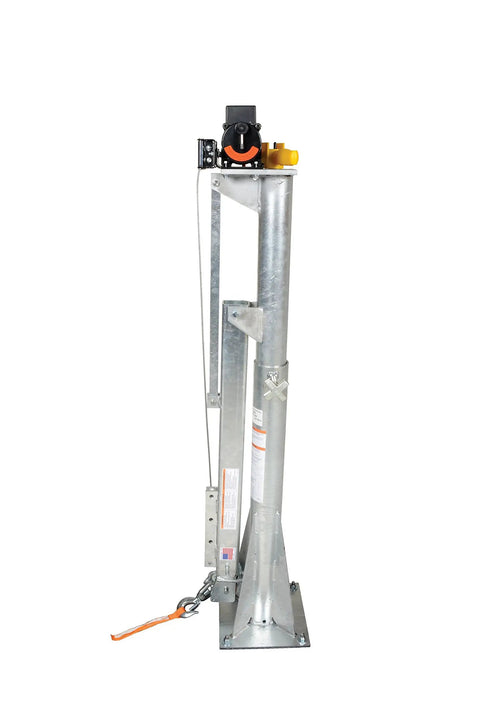 Smooth Operator DC Powered Jib Crane With Galvanized Build And Telescoping Boom Handles 1500 Pounds Easily For Real Workshops Using 360 Swivel Design To Get Projects Done Fast Without Breaking A Sweat Today, side view.