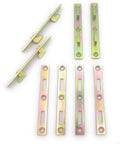 Premium Heavy Duty Steel Bed Rail Fasteners Set Of Four Mortise Bed Frame Brackets With Quick Release Hardware laid out.
