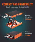 Heavy Duty Motorcycle Lift With Wide Deck and 1100 Lbs Capacity, Scissor Jack With Safety Pin, Adjustable Height From 3.7 To 13.8 Inches