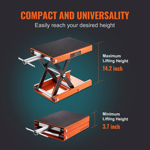 Heavy Duty Motorcycle Lift With Wide Deck and 1100 Lbs Capacity, Scissor Jack With Safety Pin, Adjustable Height From 3.7 To 13.8 Inches