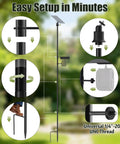 Heavy Duty Ground Stake Mount Bracket For Outdoor Security Cameras And Solar Panels With 16.5 Inch Adjustable Yard Pole showing setup instructions and components.