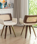 Set Of 2 Swivel Dining Chairs With Curved Arms, Ergonomic Cane Back, Bentwood Frame, Ideal For Kitchen, Dining Room In Walnut Beige