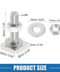 Heavy Duty M8 T Slot Bolts For Car Roof Racks, Premium Stainless Steel components showing dimensions and sizes.