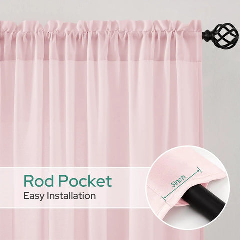 Privacy Semi Sheer Curtains Light Pink 84 Inch Long 2 Panel Set W52 X L84 Light Filtering Drapes with rod pocket detail