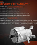 Side view of metallic 904-810 gear-driven mechanical vacuum pump for 1994–2002 Dodge Ram 2500/3500 5.9L Cummins diesel