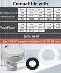 RV Toilet Seal Kit Replacement For Dometic Sealand VacuFlush Toilets 110 111 210 510 Upgraded Bowl Seal Without Drain Holes For Precise Fit No Shifting Easy Install Leak Free Flush, white and black seals with toilet compatibility chart