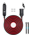 13Ft 12V/24V Heavy Duty Cigarette Lighter Extension Cable 16AWG Male Plug To Female Socket Adapter With Dual 15A Fuses And LED Indicator Lights For Tire Inflator Air Compressor coiled black and red