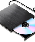 External Blu-ray Drive With 6X BD-RE Burning, USB-C And USB 3.0, 3D Blu-ray Playback, No-Fuss Setup And Fast BD DVD CD Writing, Reliable High-Speed Optical Drive For PC Or Laptop, Plug-and-Play Media Player, Backup, And Data Transfer. Black external slim Blu-ray drive with USB-C and USB 3.0 cables, tray open with disc
