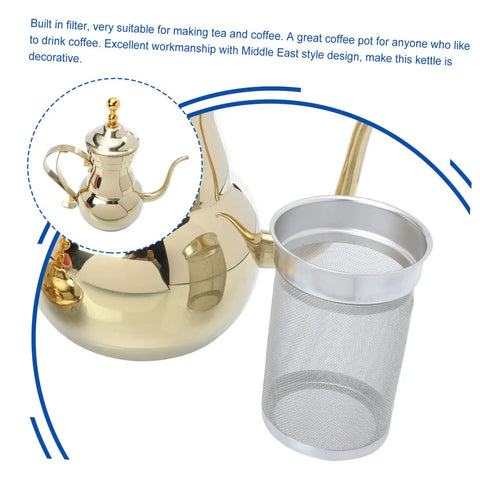 Arabic Coffee Pot Hand Drip Kettle For Manual Coffee Maker Turkish Style Pour Over Brewer Long Anti Drip Spout Boiling Kettle For Kitchen And Camping Durable Material High Temperature Resistant Healthy Interior