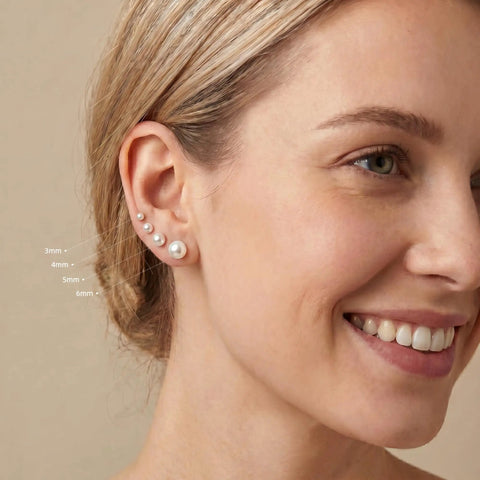 Gold Stud Earrings Set For Women 12 Pairs In 3 Styles And 4 Sizes Hypoallergenic Jewelry Kit Featuring CZ Sparkle Studs Shiny Gold Ball Studs And Classic Pearl Studs For Everyday Wear, pearl sizes 3mm-6mm