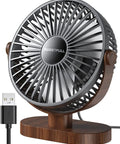 6.5 Inch USB Desk Fan With Quiet 3 Speed Settings, Ultra Portable Personal Mini Table Fan, wood grain base, USB plug